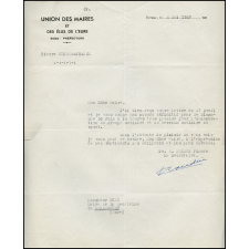 Lettre de Pierre Mendès France, président du Conseil général et député de l'Eure, à M. Huet, maire de La Madeleine-de-Nonancourt, pour accepter de présider l'inauguration du groupe scolaire