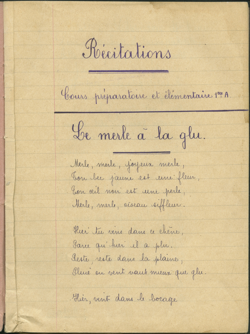 Cahier de ''Récitations
