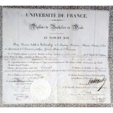 Université de France - Diplôme de Bachelier en droit. Au nom du Roi.