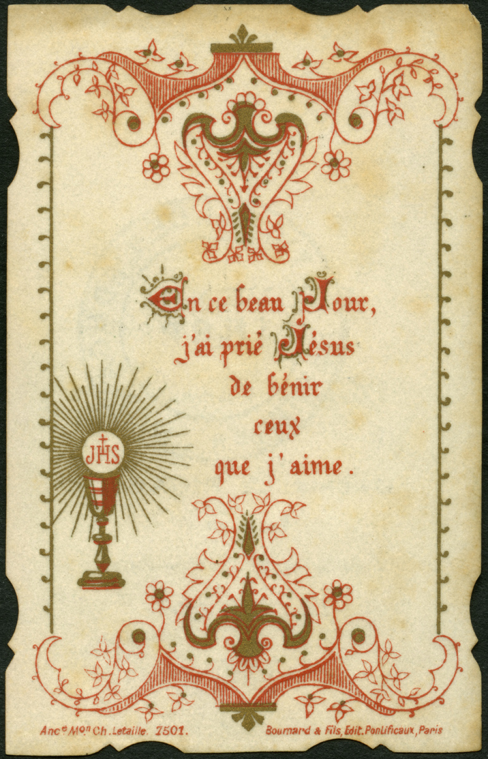 Image religieuse. En ce beau jour, j'ai prié Jésus de bénir ceux que j'aime.