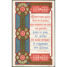 Image religieuse. Quand vous aurez bien de la peine, ayez toujours au coeur ces paroles : pour ce peu de peine on nous prépare le royaume des cieux.