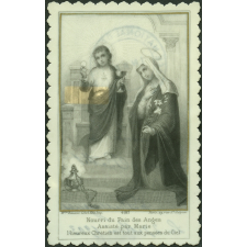 Image religieuse. Nourri du Pain des Anges. Assisté par Marie l'heureux Chrétien est tout aux pensées du Ciel.