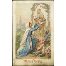 Image religieuse. Douce prière aux pieds de Marie.