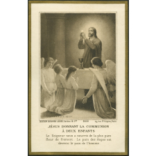Image religieuse. Jésus donnant la communion à deux enfants.