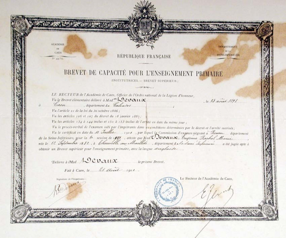 Brevet de Capacité pour l'Enseignement Primaire (Institutrices-Brevet Supérieur).