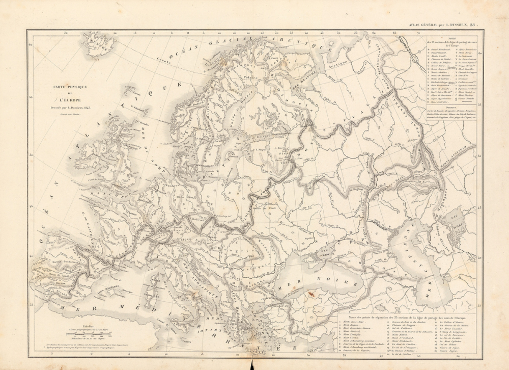 Carte physique de l'Europe.