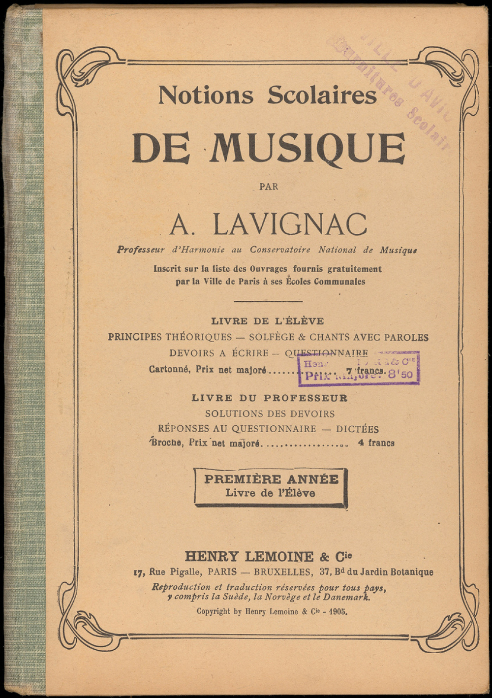 Notions Scolaires de musique. Première année. Livre de l'élève.