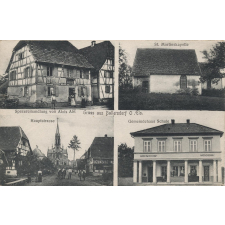 Gruss aus Ballersdorf O. Els. - Spezereihandlung von Alois Abt - St. Martinskapelle - Hauptstrasse - Gemeindehaus Schule.