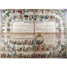 Nouveau jeu de l'oie renouvelé des Grecs. Le jeu de l'Oie est peut être le plus ancien des jeux connus. Enfants et grandes personnes, ne le dédaignent pas aujourd'hui. Il servait de passe-temps aux Grecs et bien des modernes. Celui-ci est rétabli dans sa disposition primitive.
