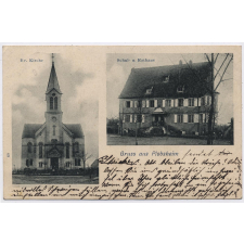 Gruss aus Plobsheim - Ev. Kirche - Schul- u. Rathaus.