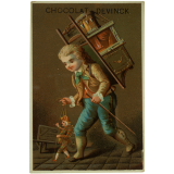 Carte réclame. Chocolat Devinck. Le montreur de marionnettes.