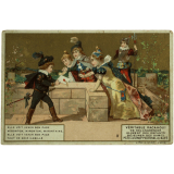 Carte réclame. Pâte pectoral et sirop de Nafé de Delangrenier. Chansons de France. Malbrough s'en va-t-en guerre.
