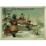 Carte réclame. A la Ville de St. Denis. Paysage d'hiver.