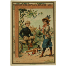 Carte réclame. Chocolat Delespaul-Havez. Lille. A vélo.