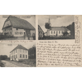 Gruss aus Moos O. Els. - Wirtschaft zum Engel von Joseph Berger - Kirche - Schule.