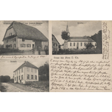 Gruss aus Moos O. Els. - Wirtschaft zum Engel von Joseph Berger - Kirche - Schule.