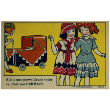 Carte réclame. Maison M. Germain. Elle a une merveilleuse voiture, c'est une Germain.