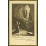 Image religieuse. L'apparition de Notre-Dame de Lourdes.