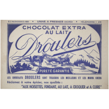 Buvard publicitaire. Chocolat extra au lait Droulers.