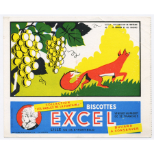 Buvard publicitaire. Biscottes Excel. Le renard et les raisins.