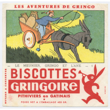 Buvard publicitaire. Biscottes Gringoire. Le meunier, Gringo et l'âne - n°1.