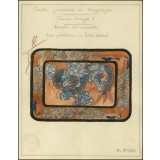 Cochinchine/Dessin de mémoire : un plateau en bois décoré.