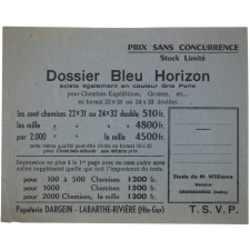 Buvard publicitaire. Dossier Bleu Horizon.