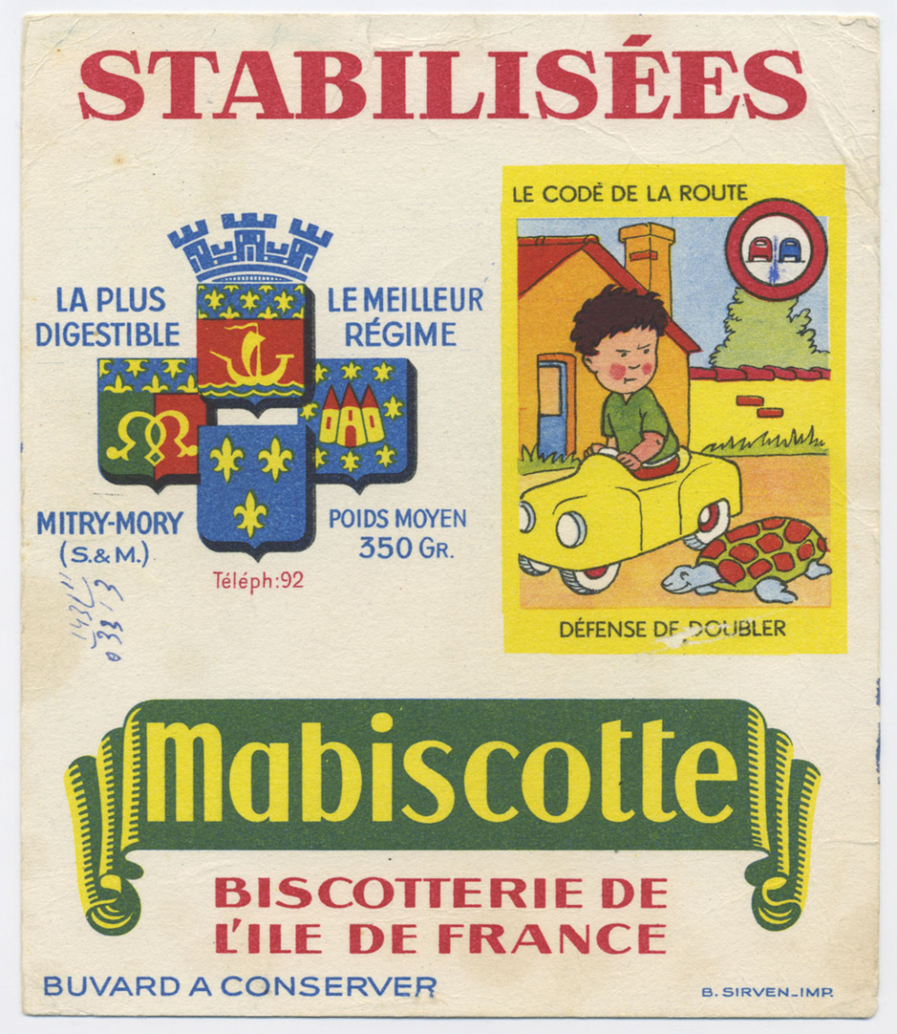 Buvard publicitaire. Stabilisées Mabiscotte. Défense de doubler.