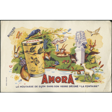 Buvard publicitaire. Amora. Verre décoré La Fontaine.
