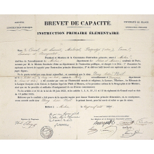 Brevet de Capacité. Ministère de l'Instruction Publique - Université de France - Instruction Primaire - Instruction Primaire Elémentaire.