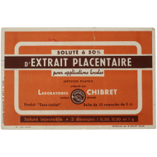 Buvard publicitaire. Soluté à 50% d'extrait placentaire.