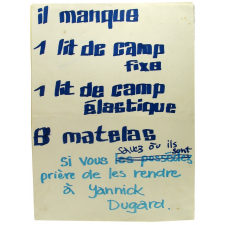 Il manque 1 lit de camp fixe 1 lit de camp élastique 8 matelas.