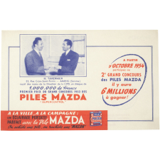 Buvard publicitaire. Grand concours 1953 des Piles Mazda.