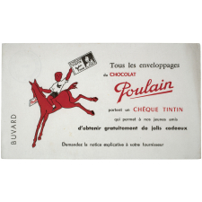 Buvard publicitaire. Chocolat Poulain. Chèque Tintin.