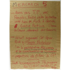 Mercredi 5 - dans vos T.P., vos Amphis, Faites voter la motion votée hier en A.G. à Censier : Grève active.