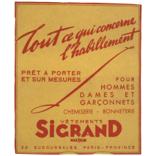 Buvard publicitaire. Vêtements Sigrand.