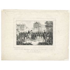 Les Elèves de l'École polytechnique parlementant avec les troupes de ligne au coin de la rue Courti près du Palais Bourbon.