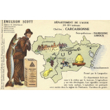 Émulsion Scott - Débilité générale, croissance, dentition, bronchite, rachitisme - Département de l'Aude - 238.253 habitants - Chef-lieu : Carcassonne - Sous-préfectures : Narbonne, Limoux.