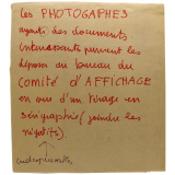 Les Photographes ayants des documents intéressants peuvent les déposer au bureau du Comité d'affichage.