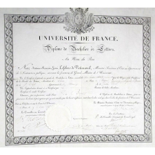 Université de France - Diplôme de Bachelier ès Lettres. Au nom du Roi.