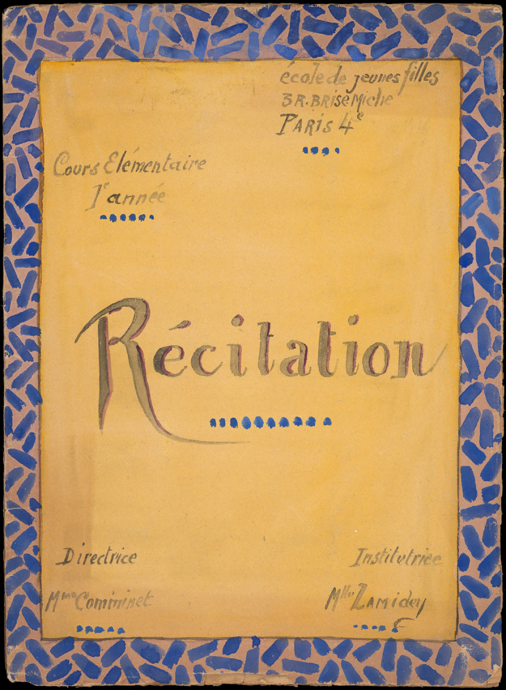 Cahier de récitations. 