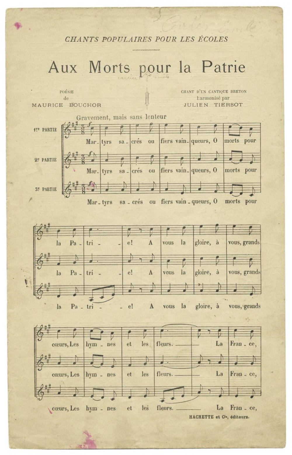Chants populaires pour les écoles. Aux morts pour la Patrie.