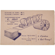 Buvard publicitaire. Polycopie recto-verso S.A.M.