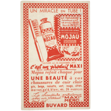 Buvard publicitaire. Mojau refait chaque jour une beauté à vos chaussures de cuir clair.  