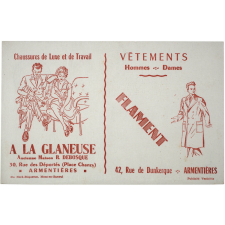 Buvard publicitaire. Chaussures A la Glaneuse. Vêtements Flament.