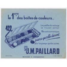 Buvard publicitaire. JM Paillard. 422, la 1ère des boîtes de couleurs.