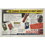 Buvard publicitaire. Piles Mazda. Un homme éclairé en vaut deux!