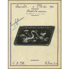 Cochinchine/Dessin de mémoire : un plateau en bois décoré.