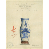 Cochinchine/Dessin de mémoire : décoration d'un vase à fleurs sur l'autel.