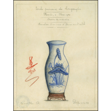 Cochinchine/Dessin de mémoire : décoration d'un vase à fleurs sur l'autel.